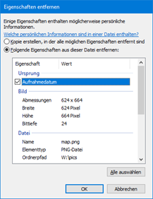Fenster des Windows Explorers: Eigenschaften entfernen